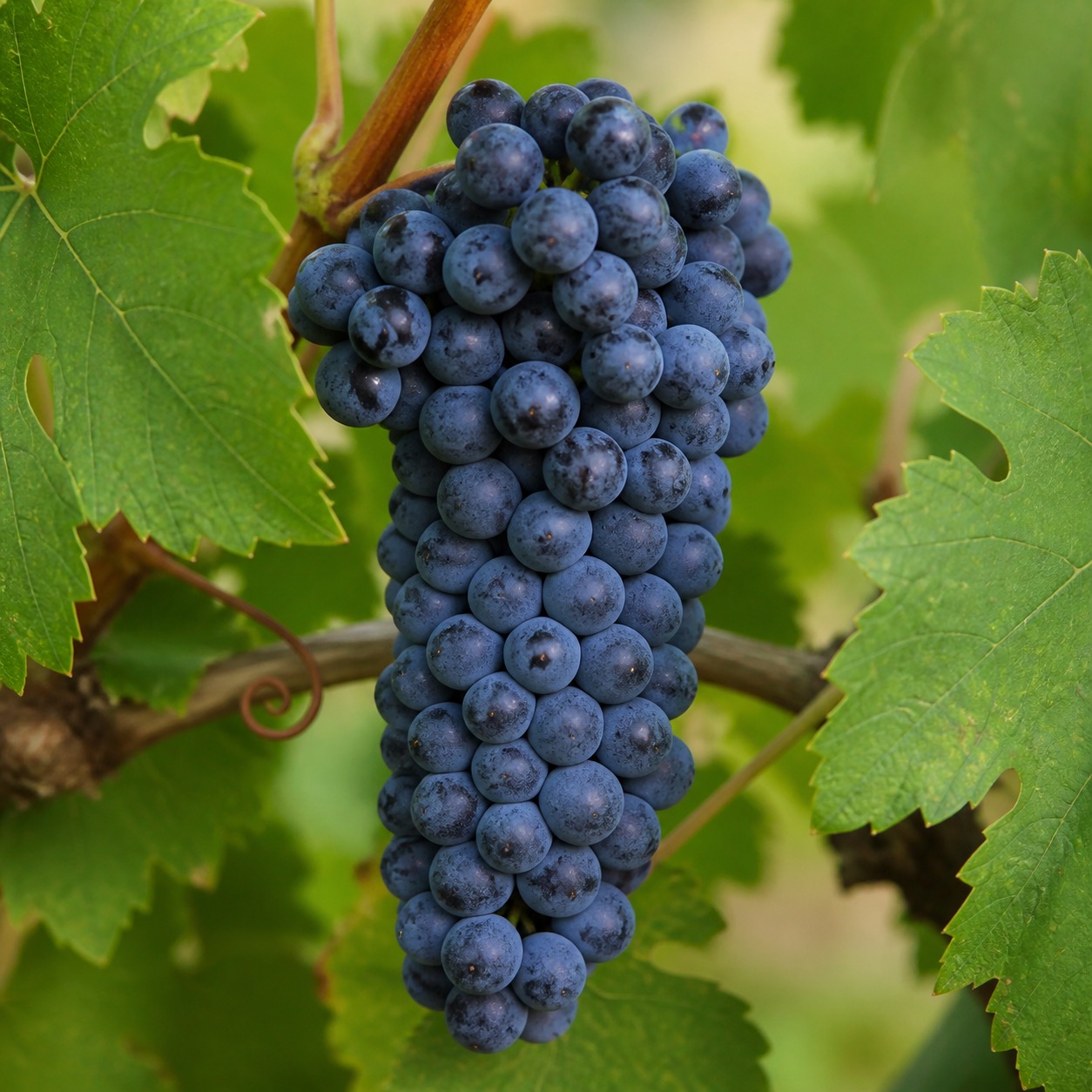 A bunch of Cornalin wine grapes on the vine