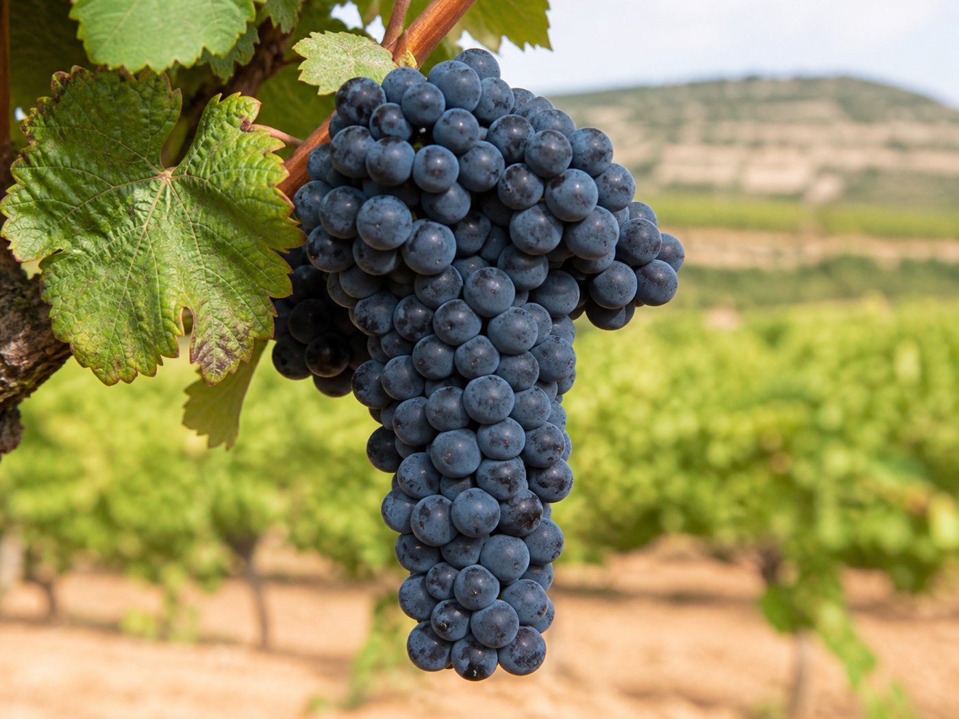 A bunch of Tempranillo wine grapes on the vine