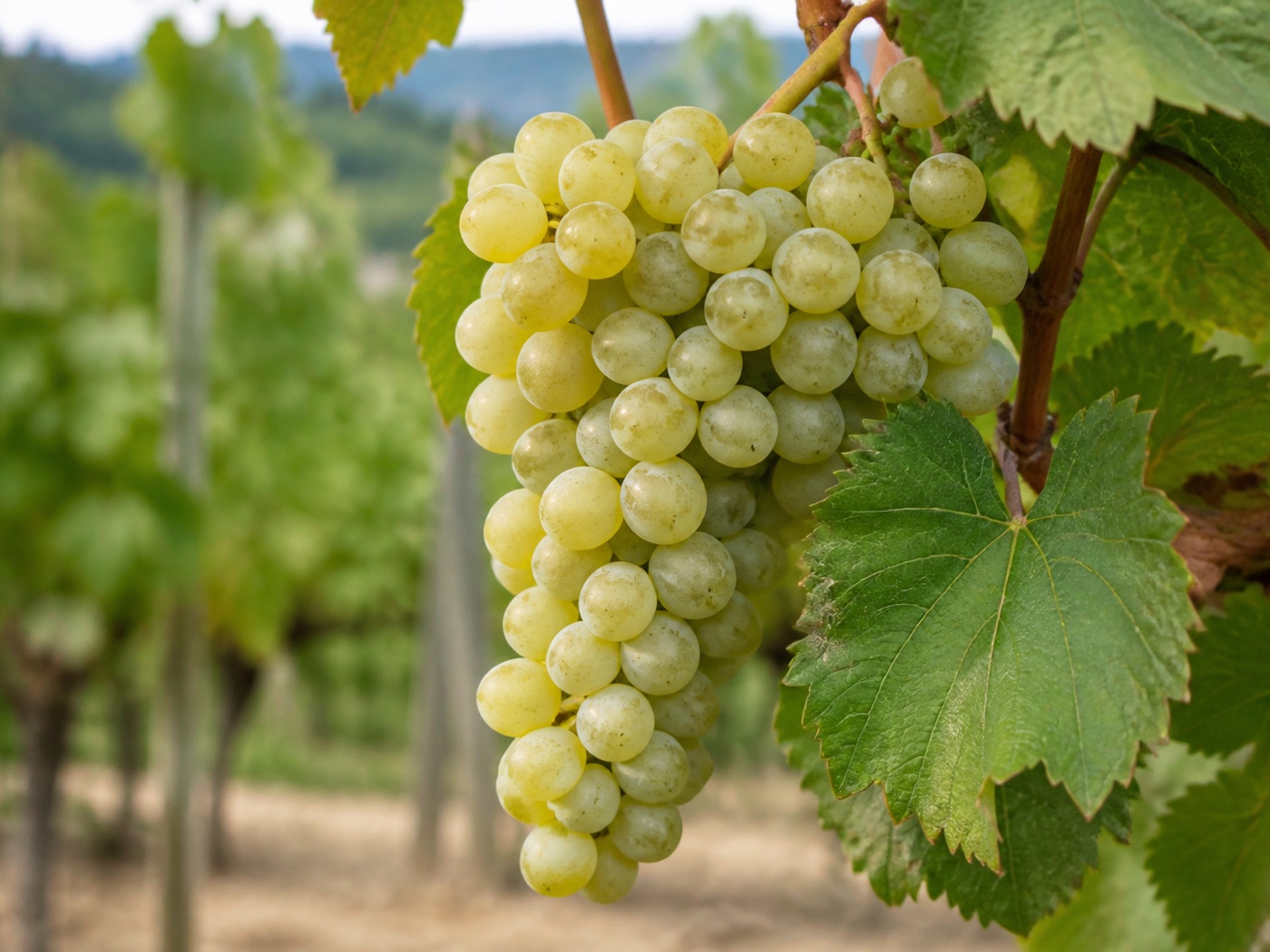 A bunch of Vernaccia wine grapes on the vine