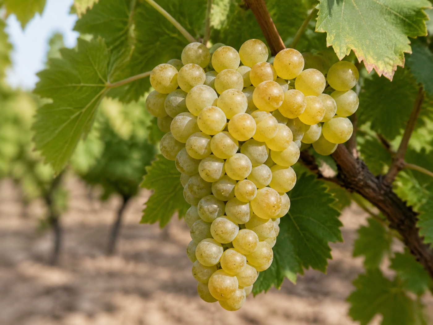 A bunch of Viura wine grapes on the vine