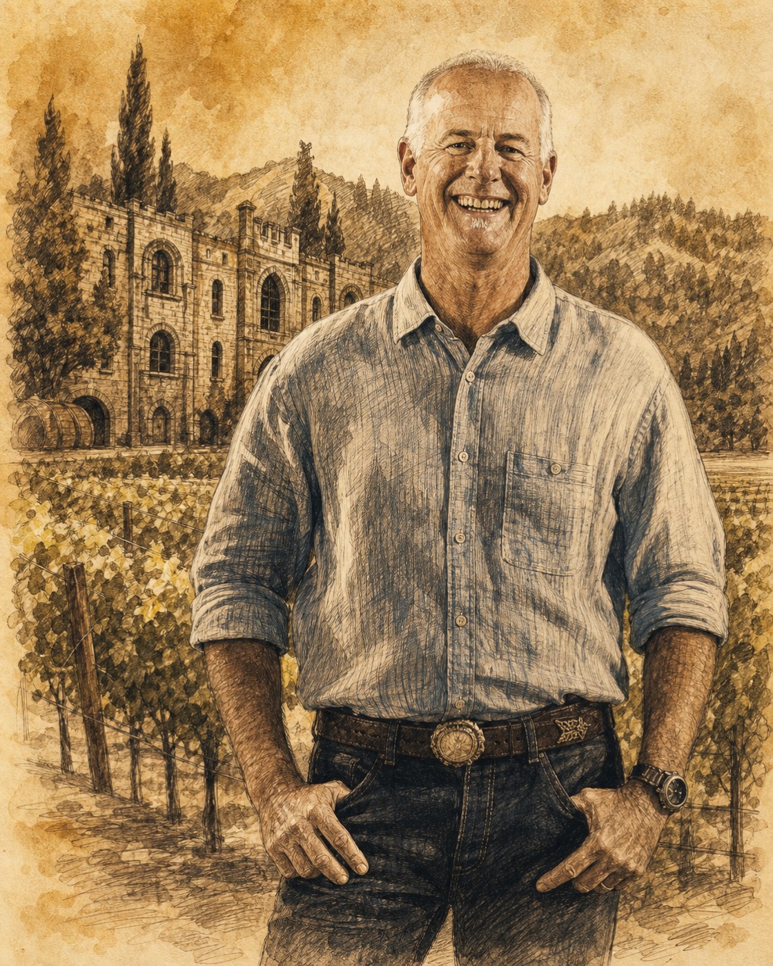 Interpretive illustrated portrait of Bo Barrett