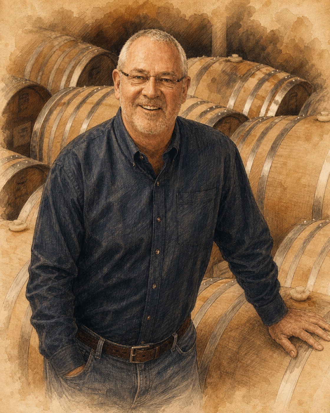 Interpretive illustrated portrait of David Ramey