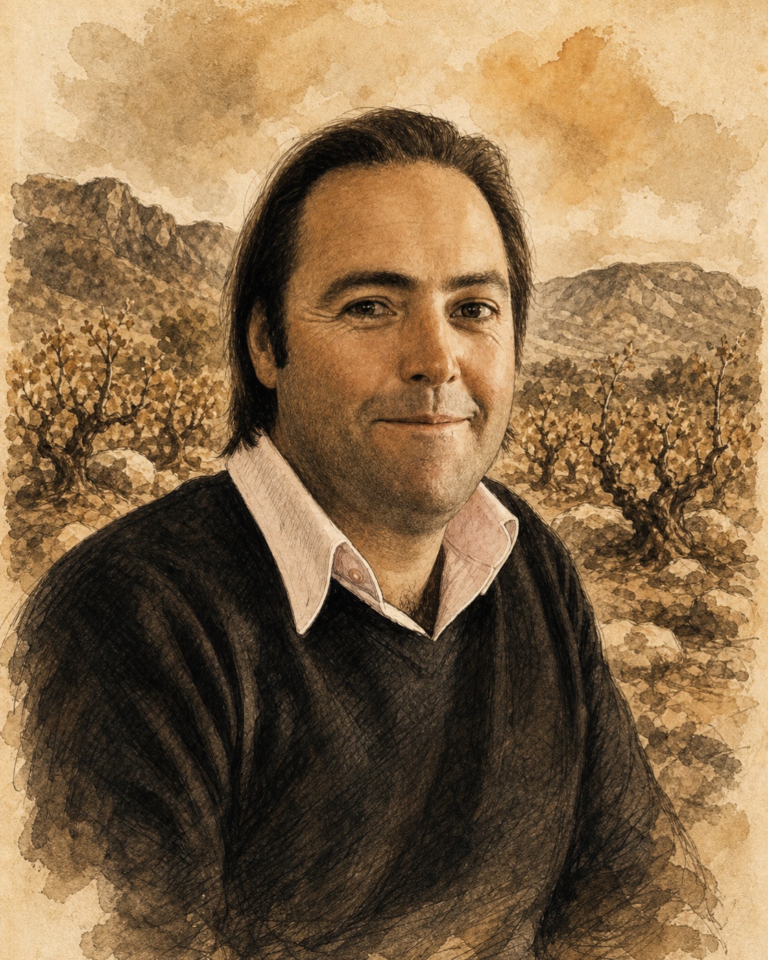 Interpretive illustrated portrait of Eben Sadie