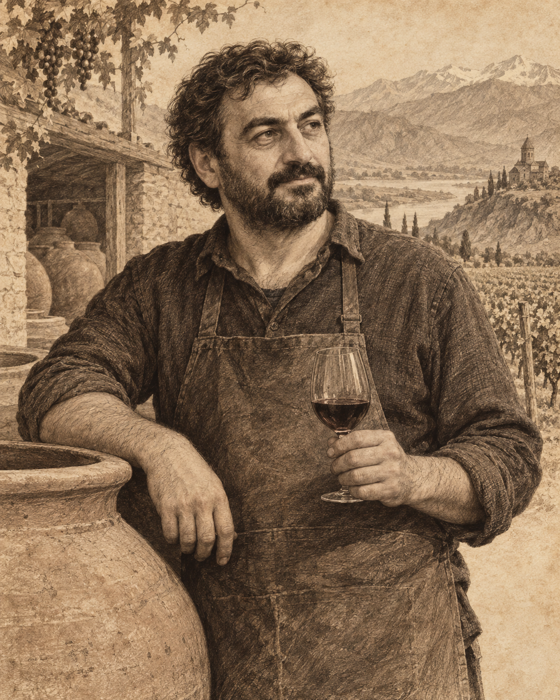 Interpretive illustrated portrait of Gogi Dakishvili