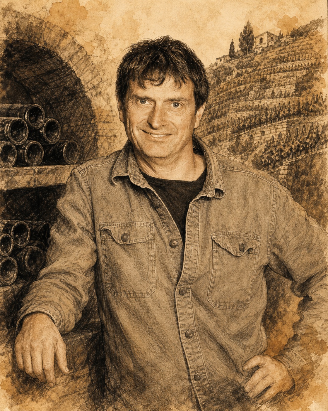 Interpretive illustrated portrait of Jean-Louis Chave