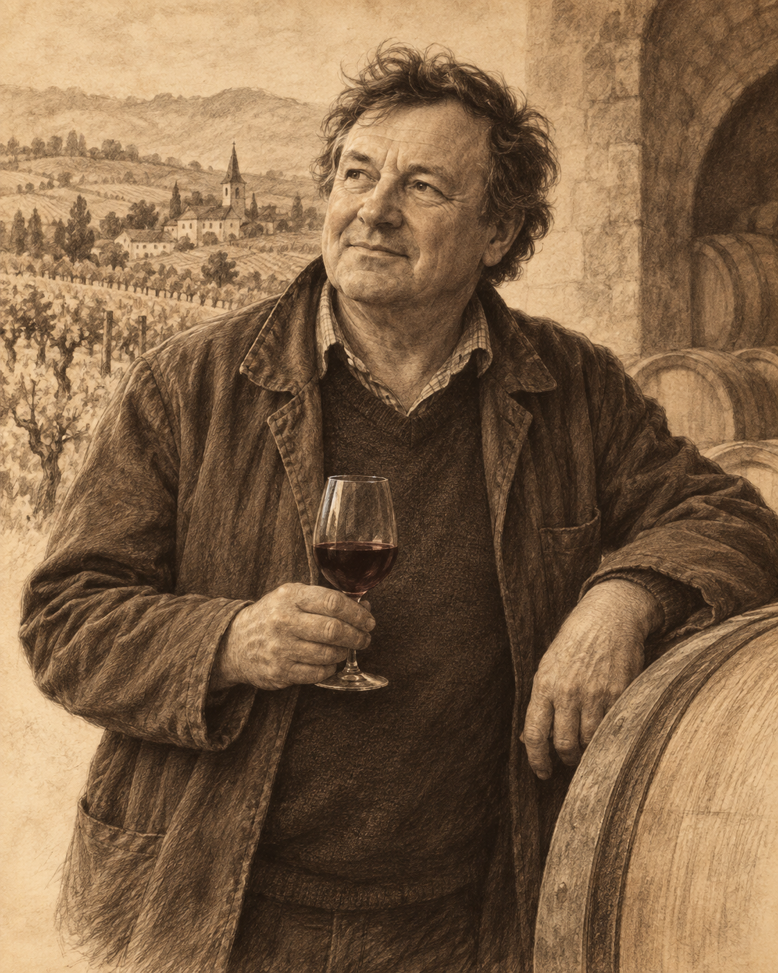 Interpretive illustrated portrait of Marcel Lapierre