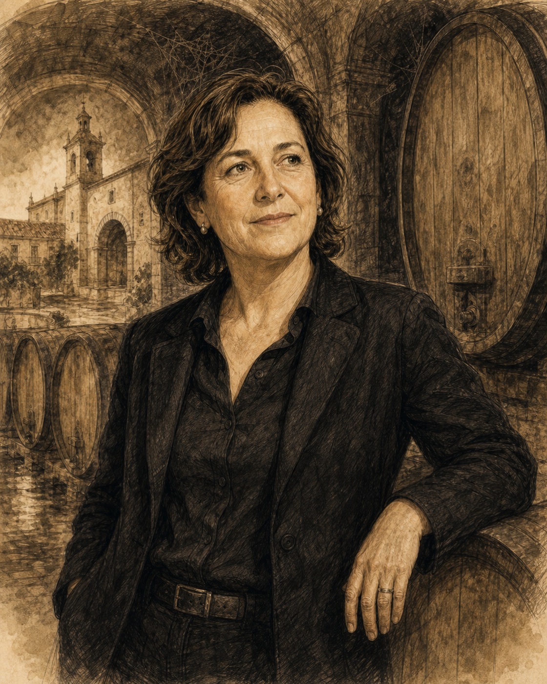 Interpretive illustrated portrait of María José López de Heredia