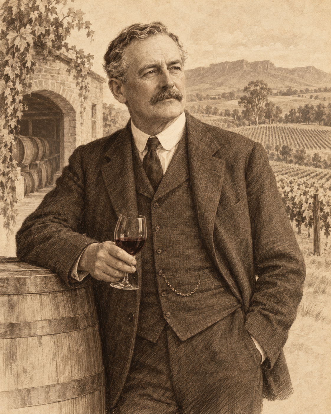 Interpretive illustrated portrait of Maurice O’Shea