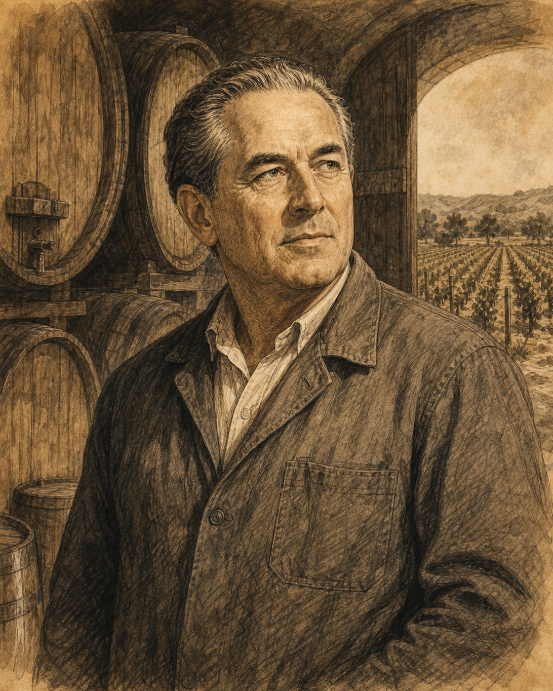 Interpretive illustrated portrait of Max Schubert