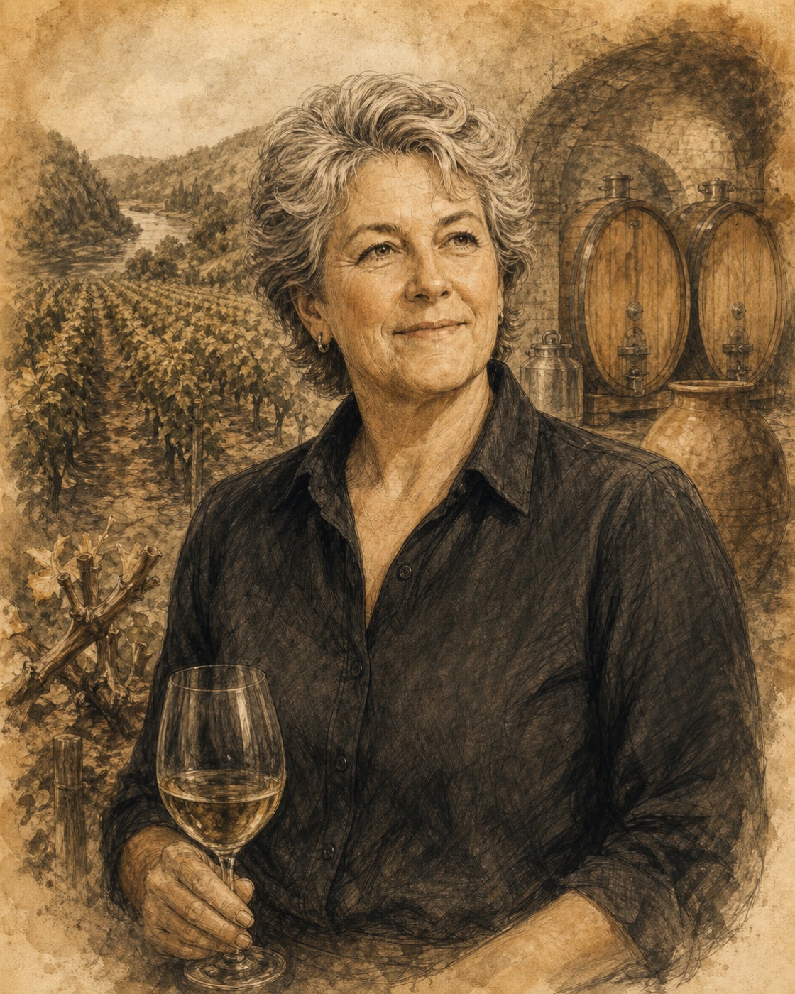 Interpretive illustrated portrait of Merry Edwards