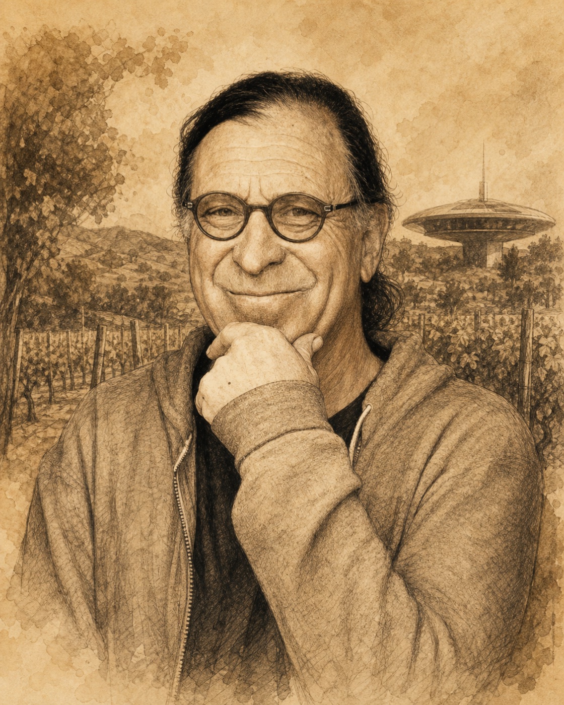 Interpretive illustrated portrait of Randall Grahm