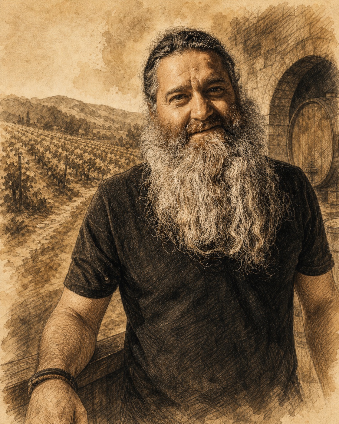 Interpretive illustrated portrait of Raúl Pérez