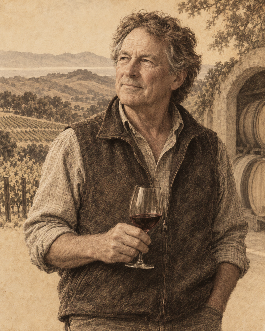 Interpretive illustrated portrait of Richard Sanford