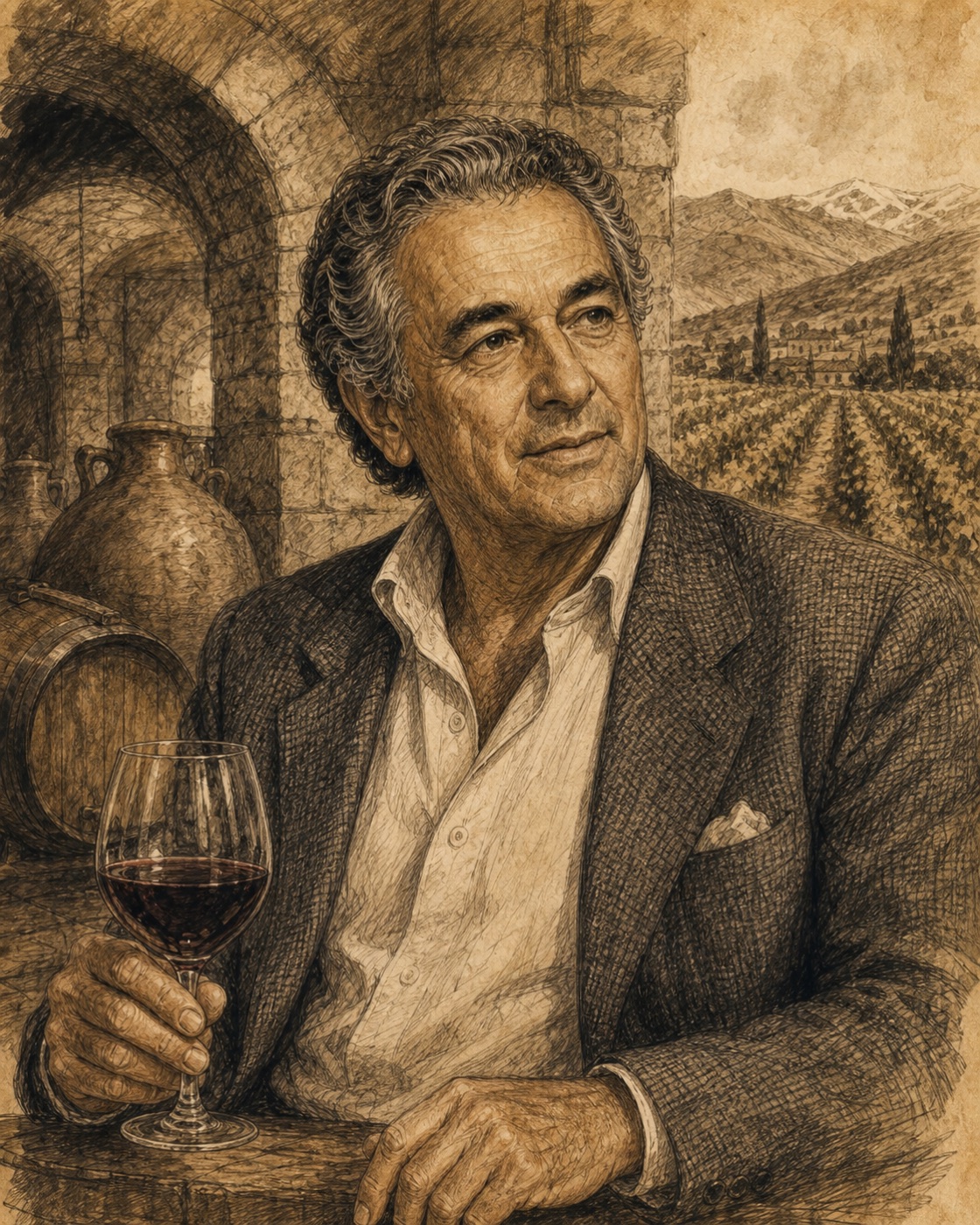 Interpretive illustrated portrait of Serge Hochar