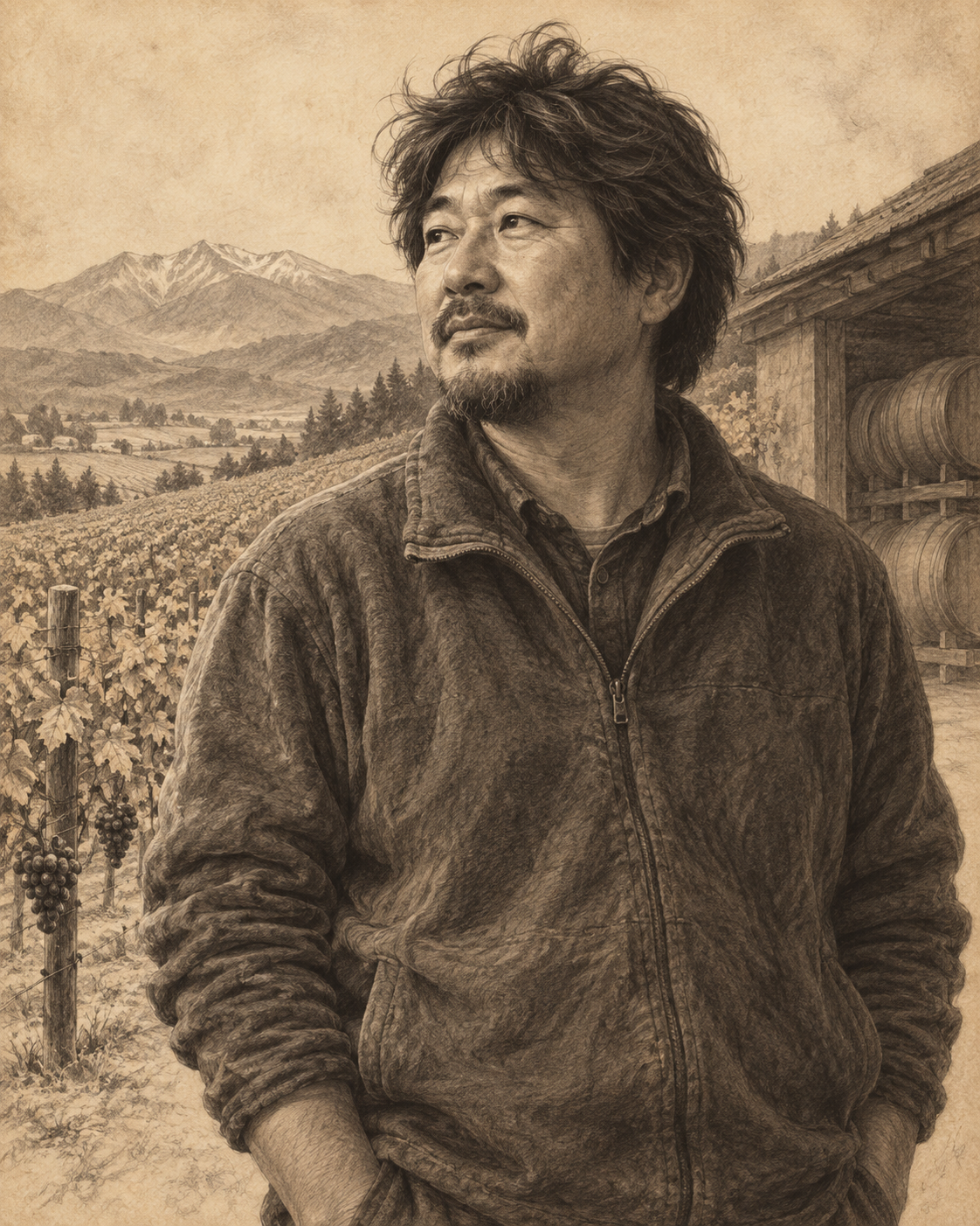 Interpretive illustrated portrait of Takahiko Soga