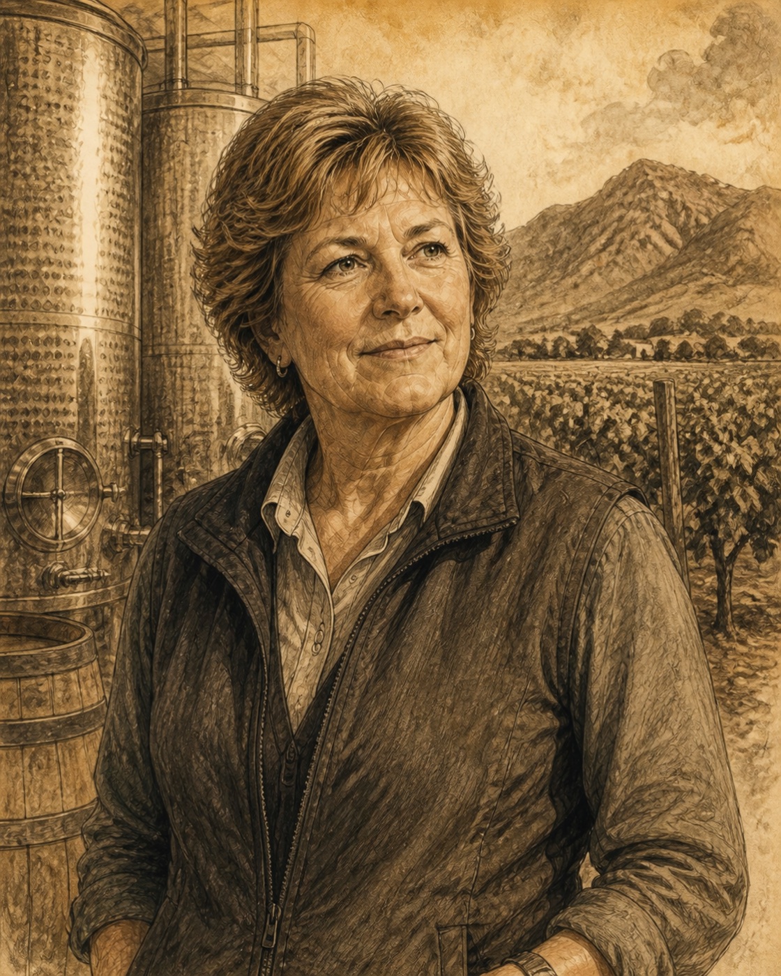 Interpretive illustrated portrait of Zelma Long
